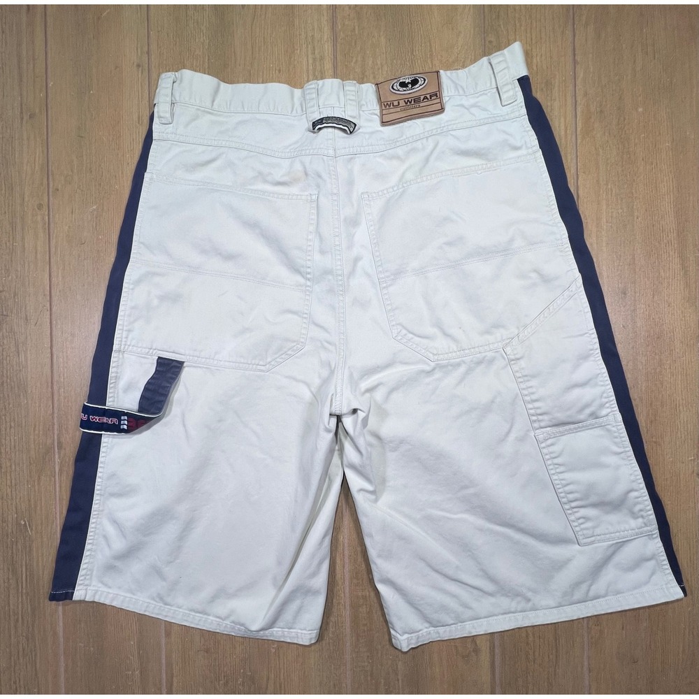 Vintage Wu Wear Wu-Tang Clan Carpenter Shorts Men 36 Baggy Streetwear Beige Navy